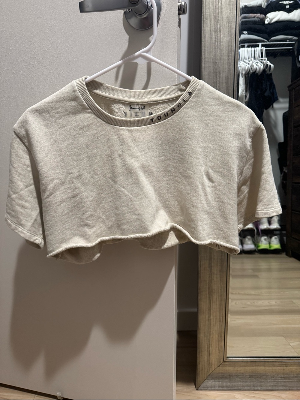 Young LA Cropped Cream Ribbed Tee